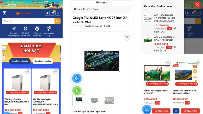 Website điện máy responsive mobile 100%: trải nghiệm mượt mà trên điện thoại, tăng chuyển đổi