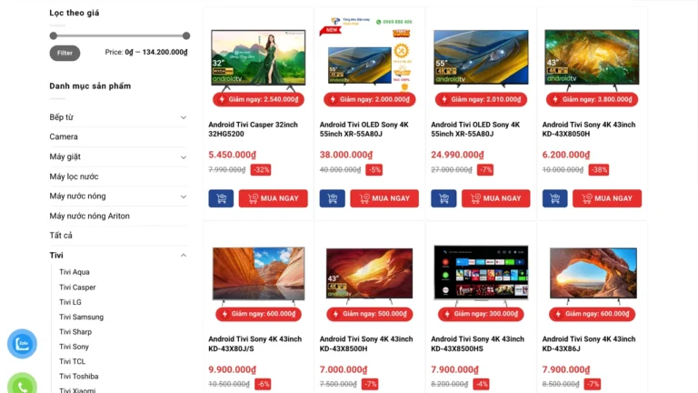 Tìm kiếm AJAX và filter danh mục website bán hàng điện máy: nhanh chóng, tiện lợi cho khách hàng