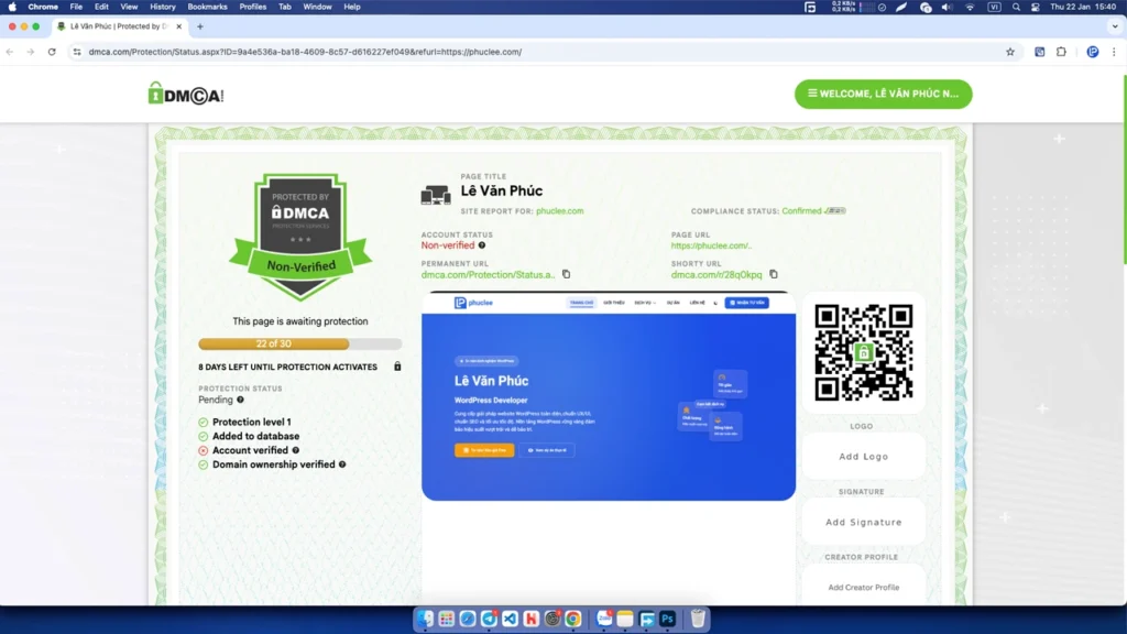 Logo DMCA Protected trên website thể hiện quyền bản quyền.