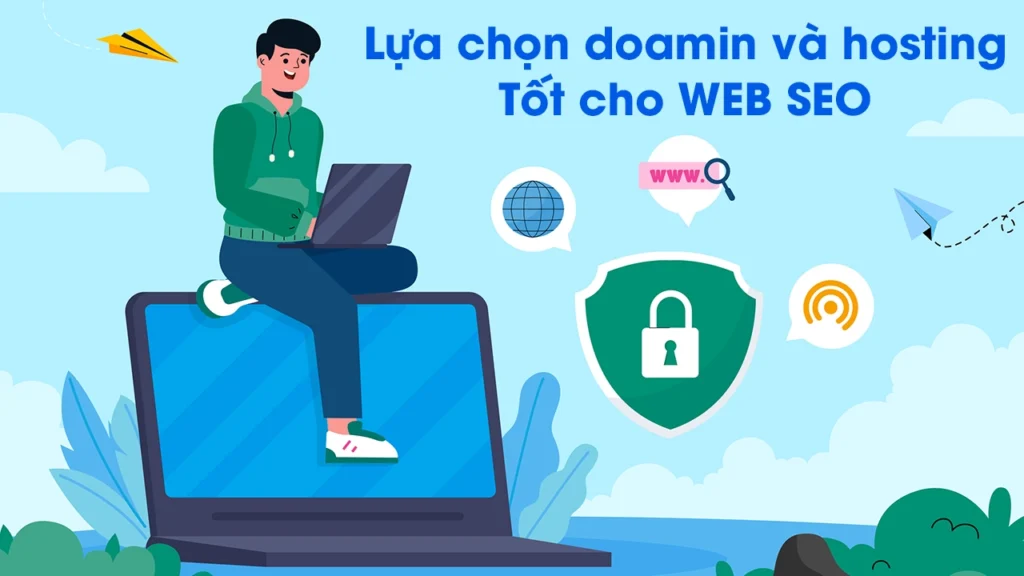 Cấu trúc hạ tầng website chuẩn SEO gồm tên miền, hosting tốc độ cao và chứng chỉ bảo mật SSL.