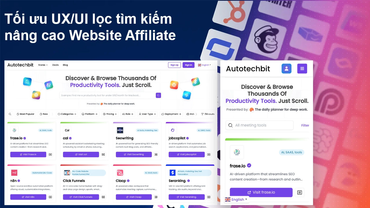 Tối ưu UX/UI lọc tìm kiếm nâng cao website affiliate 6 Hình ảnh mô phỏng sự kết hợp hoàn hảo giữa giao diện hiện đại và tính năng lọc thông minh, giúp nâng cấp toàn diện trải nghiệm người dùng trên website Affiliate.